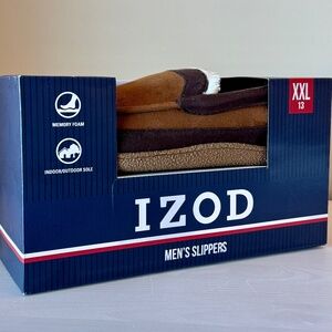 NEW IZOD Slippers Men's XXL 13 Brown Memory Foam Indoor/Outdoor Sole NEW in BOX